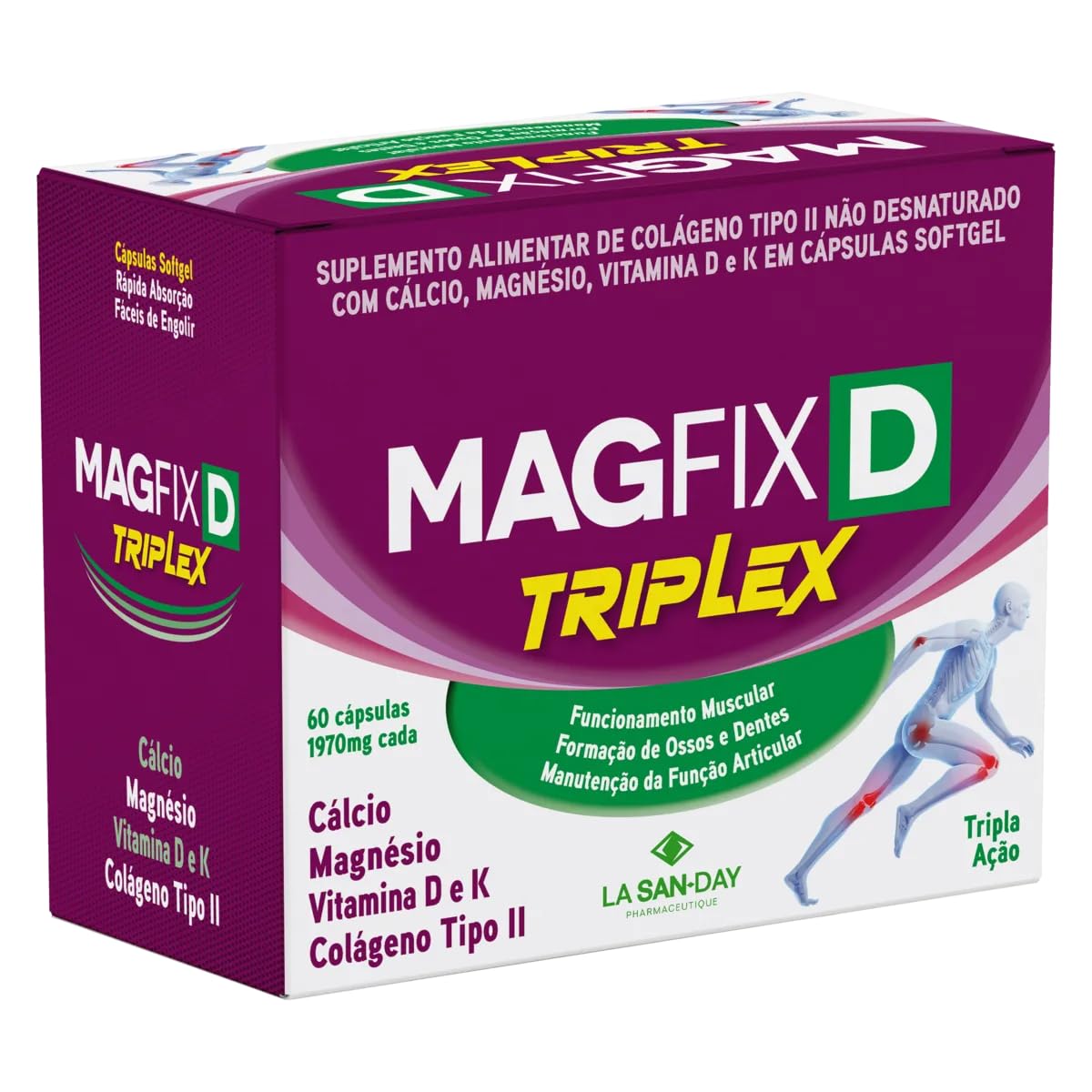 Magfix Triplex 60 Cápsulas SoftGel - Promove saúde óssea, muscular