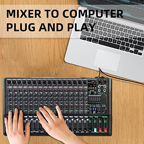 Depusheng PA16 Table de mixage professionnelle 16 canaux Contrôleur DJ avec 99 effets DSP Entrée Bluetooth Lecteur USB Alimentation fantôme 48V - Image 7