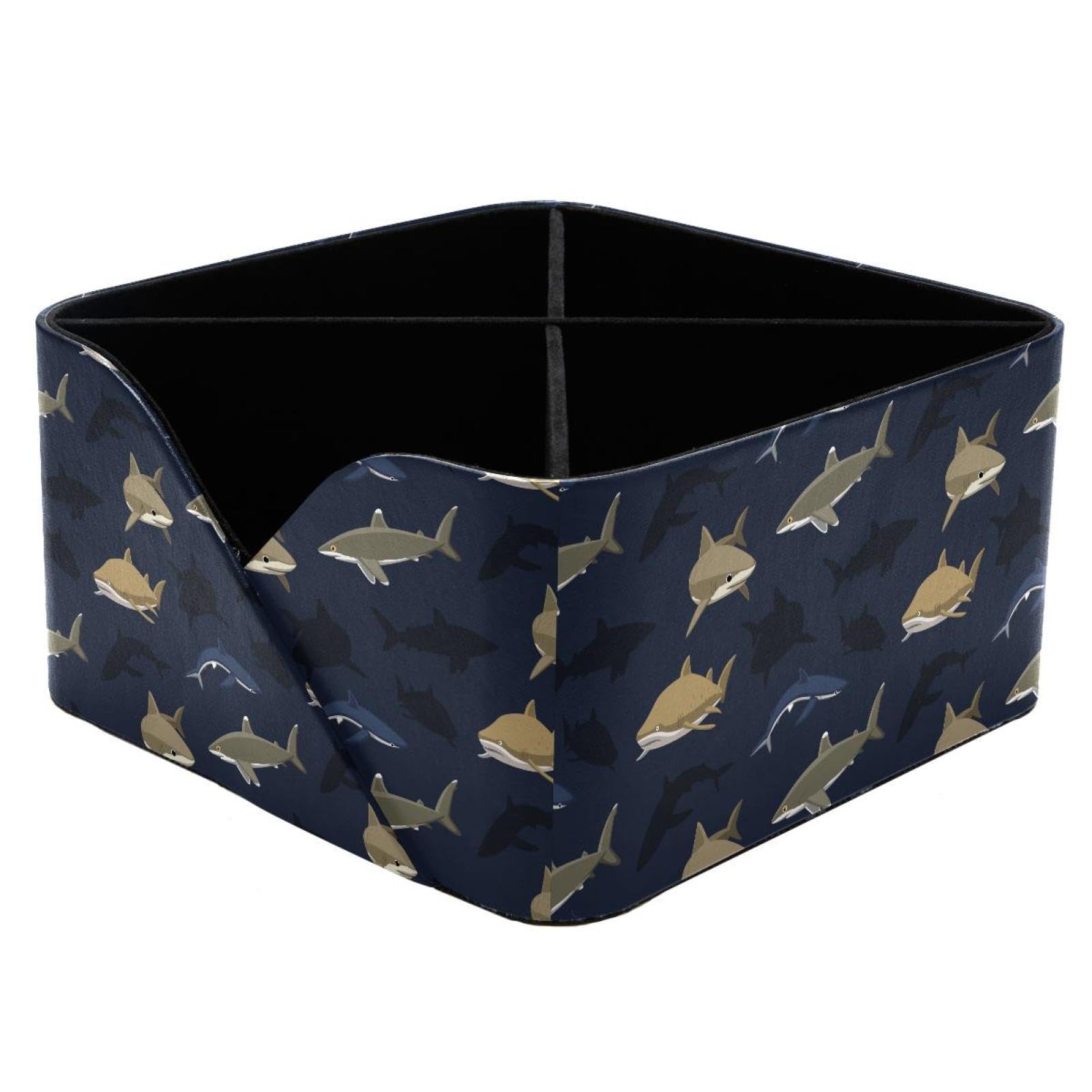 KengjuTesu Underwater Sharks Sea Life Pattern Desktop Organizer Pen Holder, Rectangular Pencil Cup for Office, Study and Makeup Stations