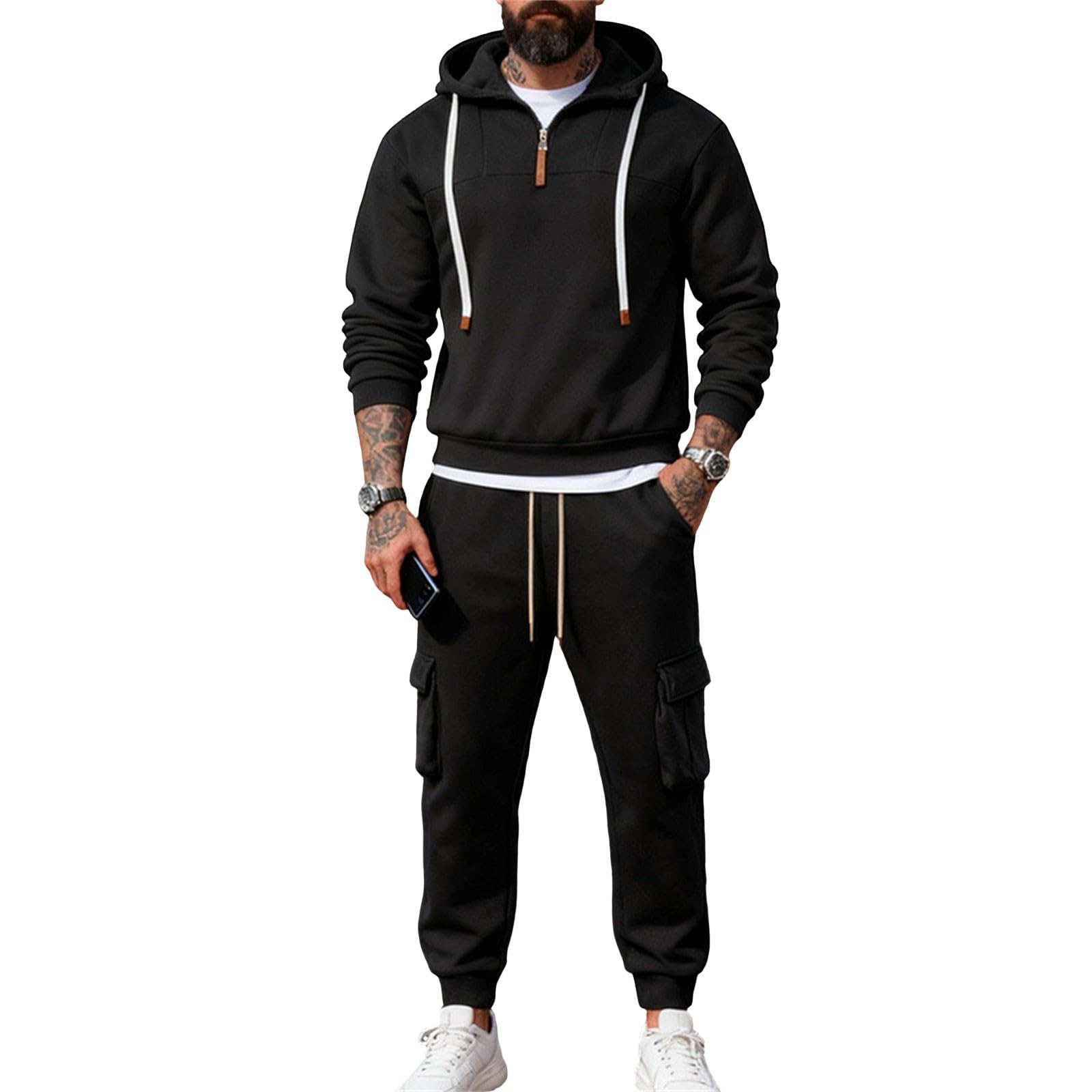 Conjunto completo de 2 piezas con capucha y cremallera para hombre