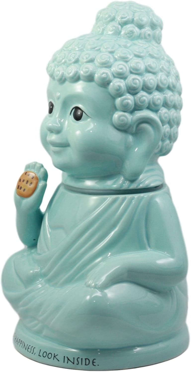 Ebros "True Happiness" Eastern Enlightenment Medicine Buddha Ceramic Cookie Jar 10.75"Tall Collectible Kitchen Hosting Dining Accessory Meditating Happy Buddha Figurine