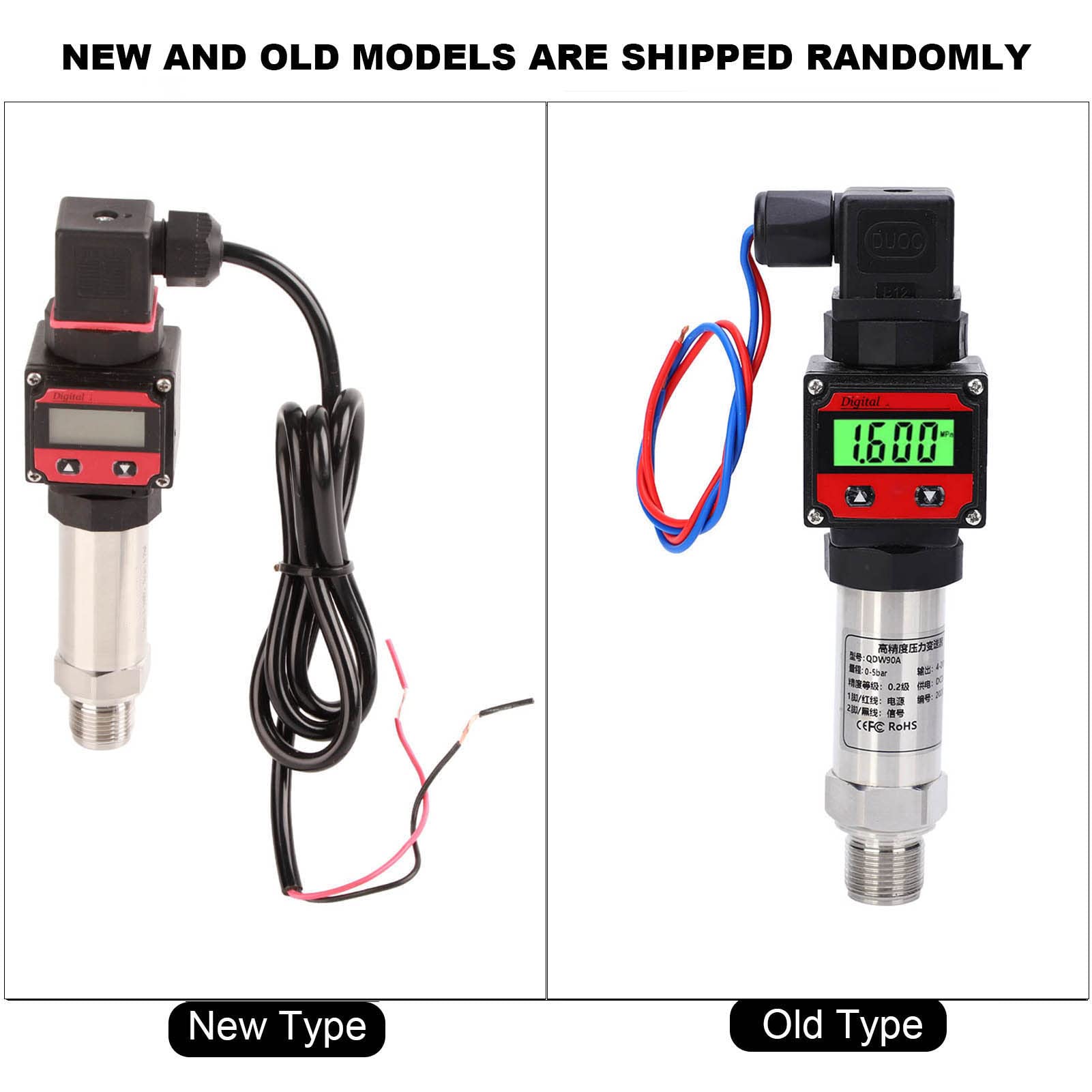Transmisor de Presión Sensor Digital de Alta Precisión para Medición de Agua y Aceite Hidráulico, Aleación de Aluminio con Pantalla LCD (0-500Kpa)