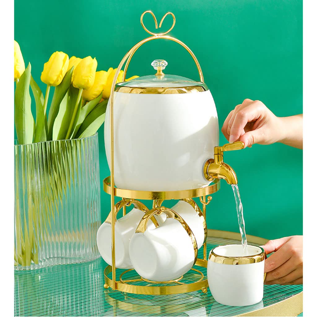SYALEO Fria Dispensador de Bebidas de cerámica con Espiga de Acero Inoxidable y Tapas de Vidrio Dispensador de Bebidas de 2,4 l Contenedor de Agua de encimera para té Helado Kombucha Garrafa de Agua