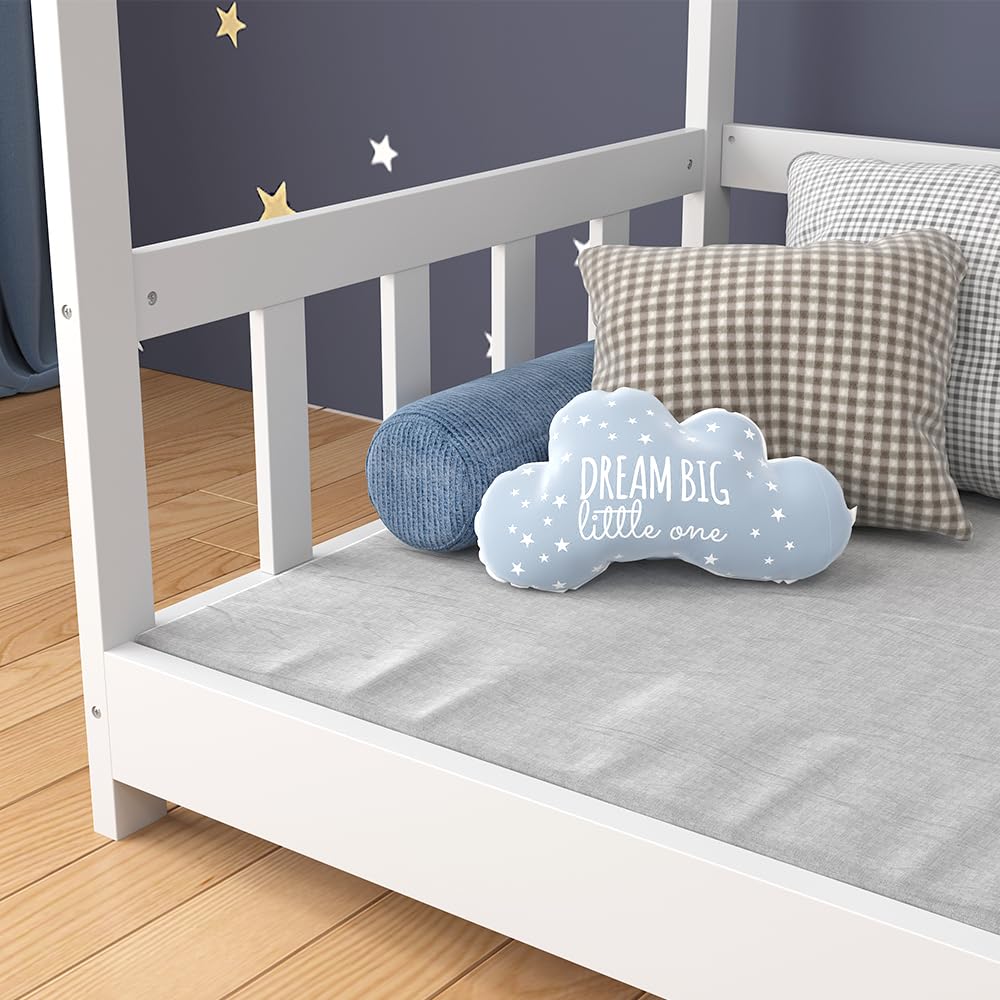 VitaliSpa letto montessori bambini Michelle, Bianco, 80x160 cm con protezione anticaduta