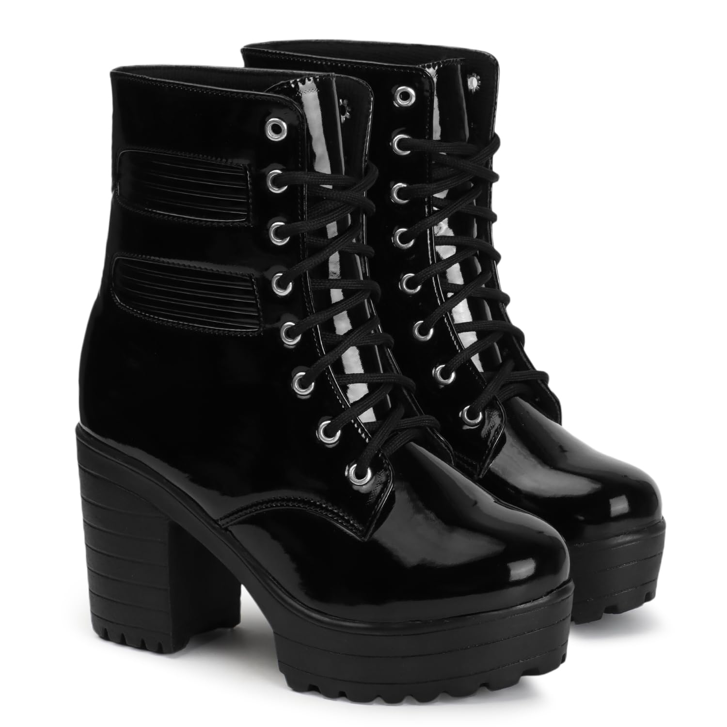 Women's Round Toe Boots Lace Up Chunky,Block Heel Boots for Women-image-1