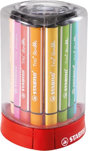 Image of STABILO Triangular Fibre-Tip Pen Trio Scribbi - Deskset of 12 - Assorted Colours