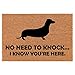Coir Doormat Front Door Mat New Home Closing Housewarming Gift No Need to Knock I Know You are Here Funny Dachshund (30