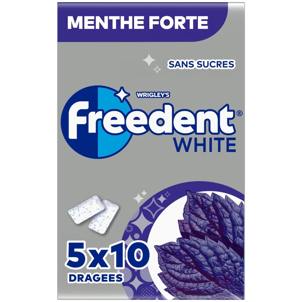 FREEDENT WHITE Chewing Gum Sans Sucre Goût Menthe Forte 5 Paquets 70g