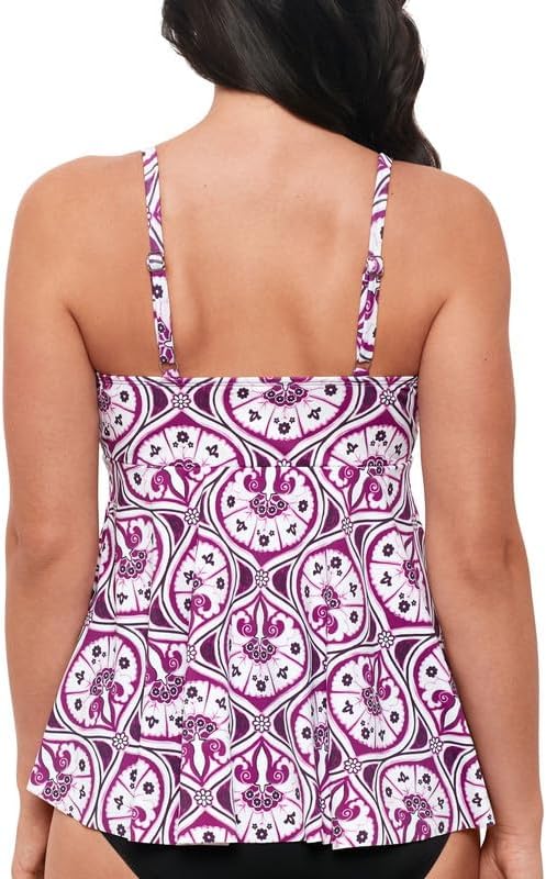 Swim Solutions Women's Tiletale V-Neck Tankini Top (Magenta, 14) - Image 2