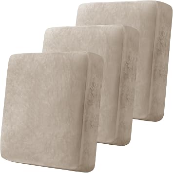 Taupe Velvet Stretch Couch Cushion Cover, 3 Pcs | Soft Sofa Seat Cushion Covers, Sofa Cushion Slipcover with Elastic BottomNon-slip & Anti-Scratch