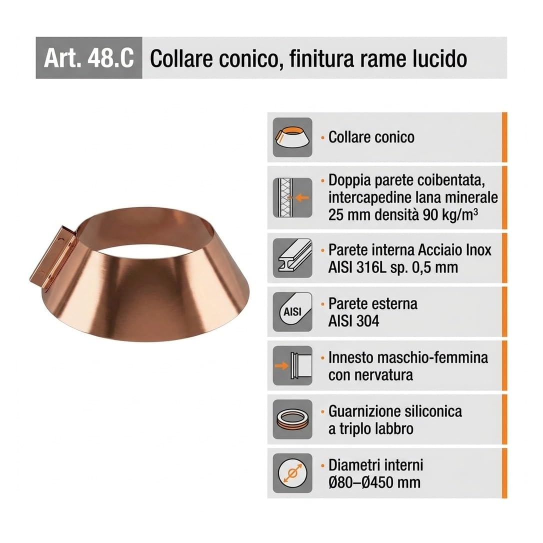 MAKA Collare Conico Canna Fumaria Doppia Parete Rame Ø 250 mm