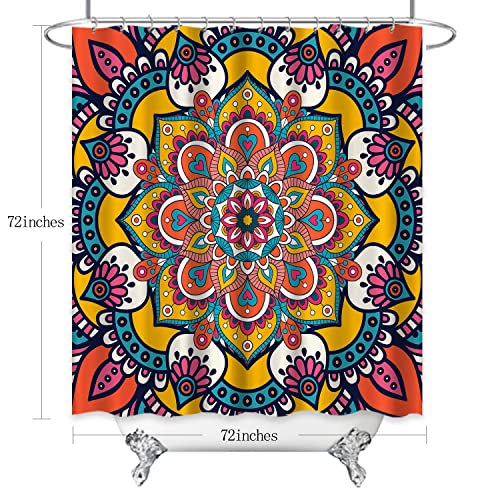 Thinyfull Boho Mandala Floral Shower Curtain Vintage Ethnic Indian Bohemian Flower Fabric Bathroom Curtains For Decor, Vibrant Color Chic Bath Curtain With Hooks, 72X72 Inch #TOP2