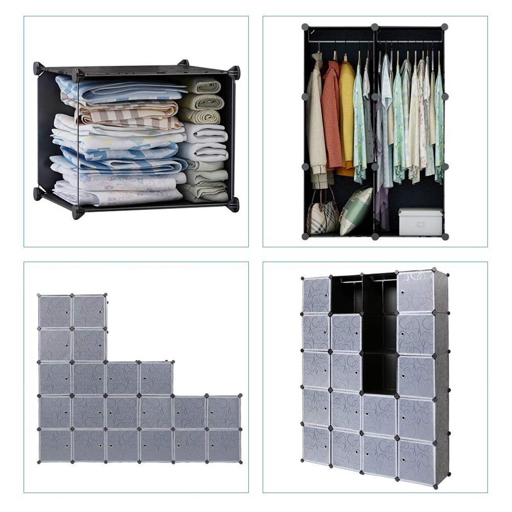 Armoire Penderie 20 Cubes avec Portes Meuble Séparateur de Pièce Étagère Modulable Rangement Vêtements Chaussures Jouets Sacs pour Salon Chambre Salle de Bains (20 Cubes)