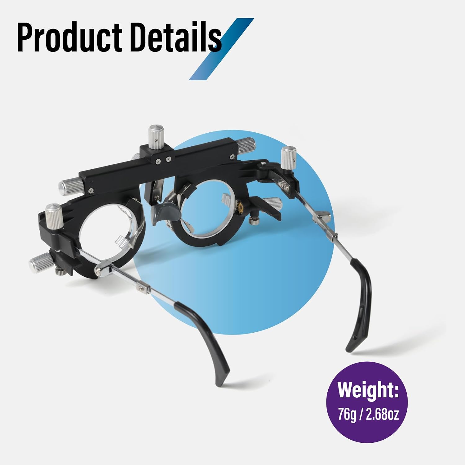 Adjustable Optical Trial Lens Frame, PD 48-80mm, Lightweight Alloy Optometry Frame with Adjustable Temples, Nose Bridge, and 4-Slot Insert Lense