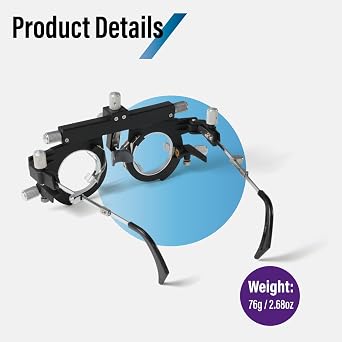 Adjustable Optical Trial Lens Frame, PD 48-80mm, Lightweight Alloy Optometry Frame with Adjustable Temples, Nose Bridge, and 4-Slot Insert Lense