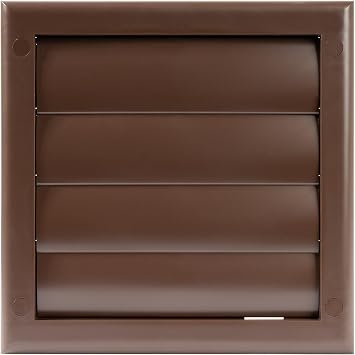 Plastic 4" Brown Air Vent Cover with Mounting Neck - Frame Size 7.5 x 7.5 Inches - Dryer Vent Cover - Exterior Exhaust Vent with Shutters - Air Vent - Outdoor Home Ventilation Systems