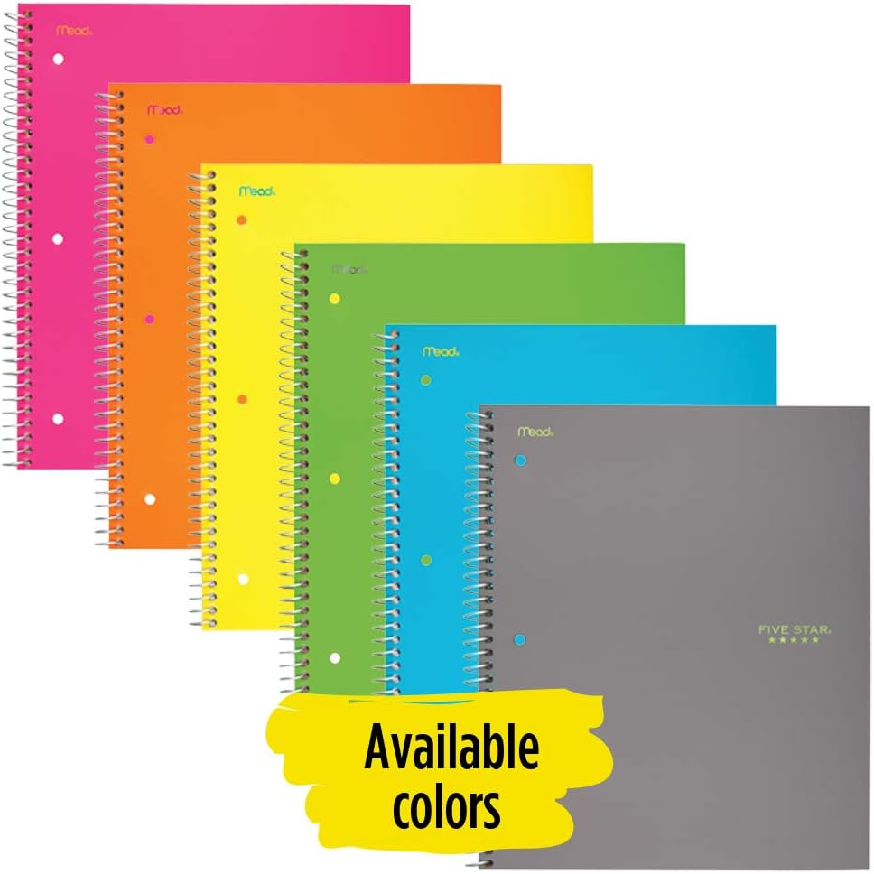 Five Star Spiral Notebook, 1 Subject, Wide Ruled Paper, 100 Sheets, 10-1/2" x 8", Orange (38734)