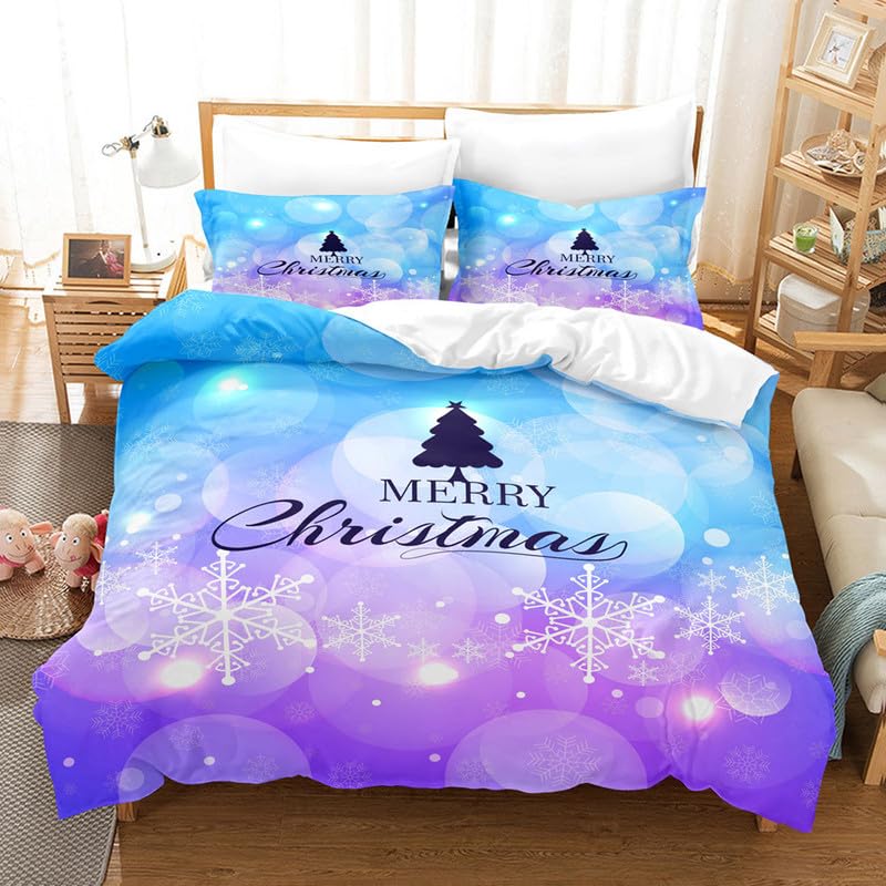 Housse de couette 90x190 Noël violette en microfibre avec sa taie 65x65