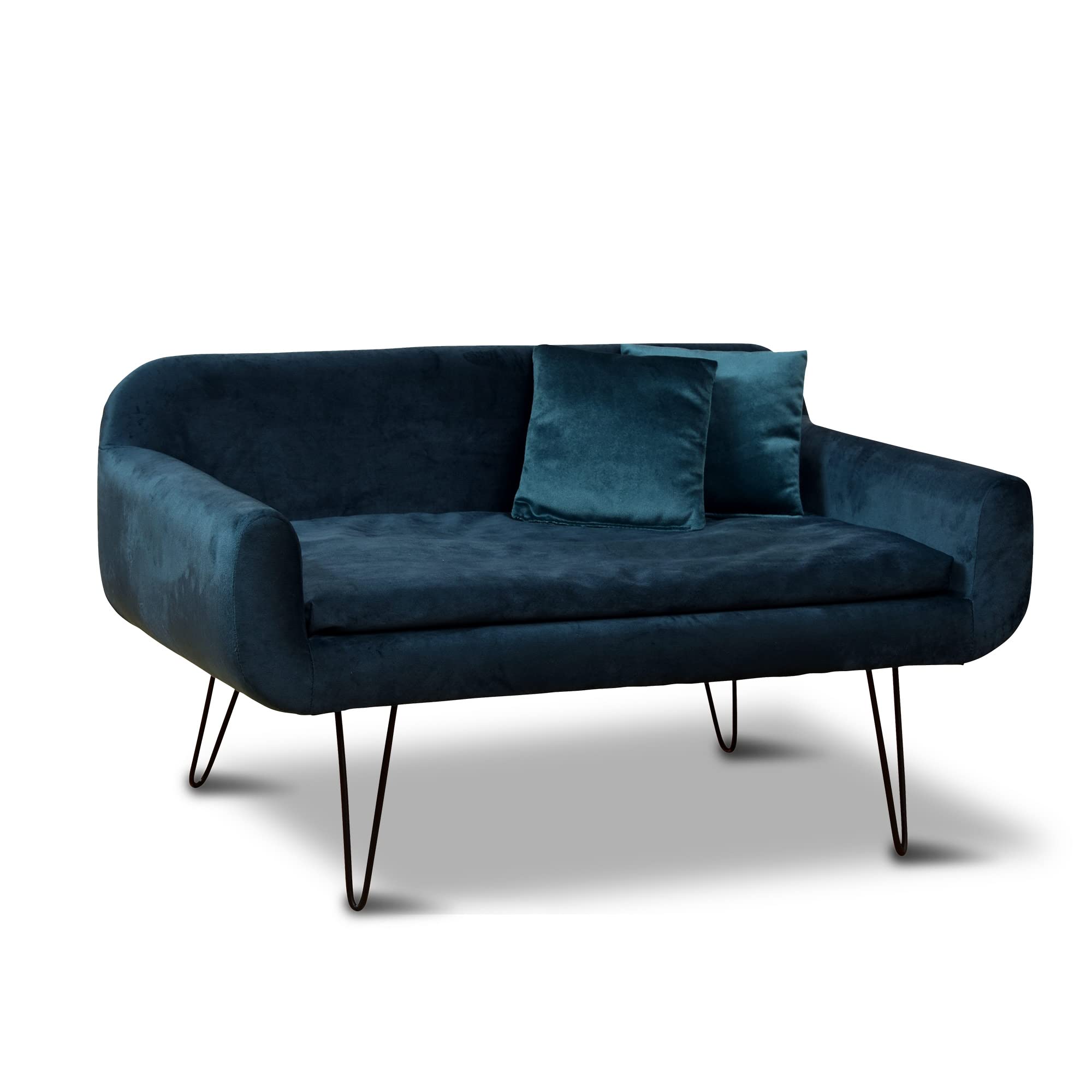 Rohrschneider Deluxe Hundesofa San Diego in Petrol, Samtbezug & Holzgestell