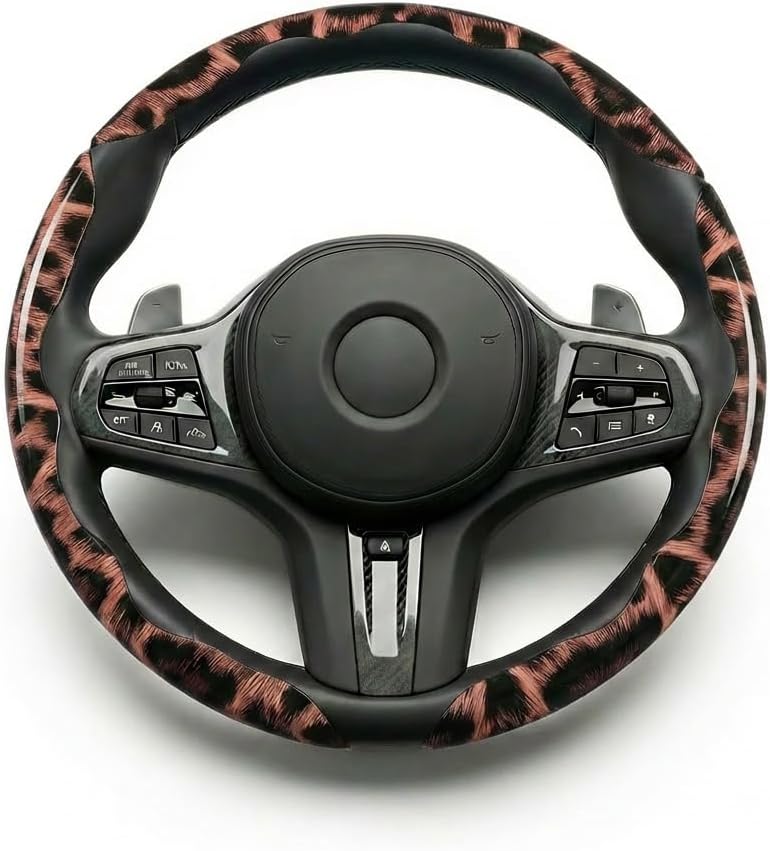 Leopard Steering Wheel Cover for Women, 3-Piece Snap-On, 15 Inch