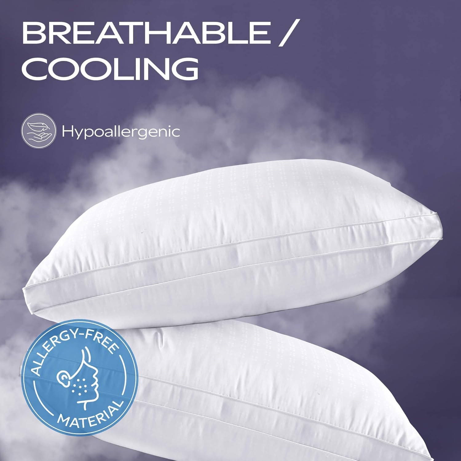 Mastertex SYNCHKG067361 Daunen Alternative Bett Kissen Baumwolle Bezug Super Plüsch Mikrofaser Füllung Hypoallergen und Allergie Sicher Weich und Atmungsaktiv King Size (20x36x1,5)
