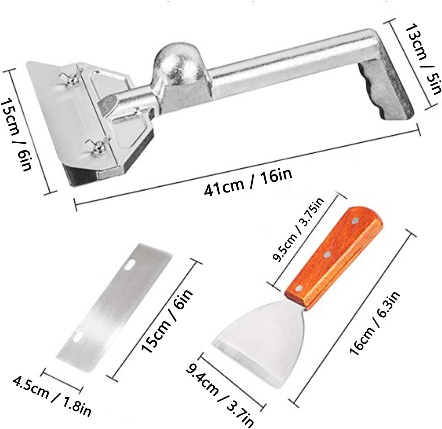 AUNMAS Griddle Scraper, Grill Scraper Kit with 4 Blades for Burnt Food Debris Removal Outdoor BBQ Griddle Restaurant, Wide Blade Aluminum Alloy