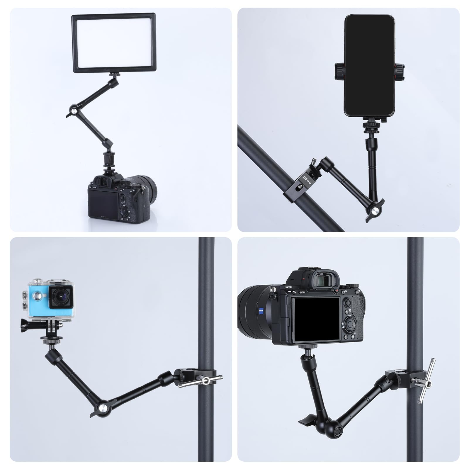 OTraki 11 Zoll Verstellbarer magischer Arm mit Superklemme,Cold Shoe, 1/4" Gewinde, Handy/Action Cam Halterung Adapter,Monitor Halterung mit Kaltschuhhalterung für Blitz/LED-Licht/Mikrofon/Monitor