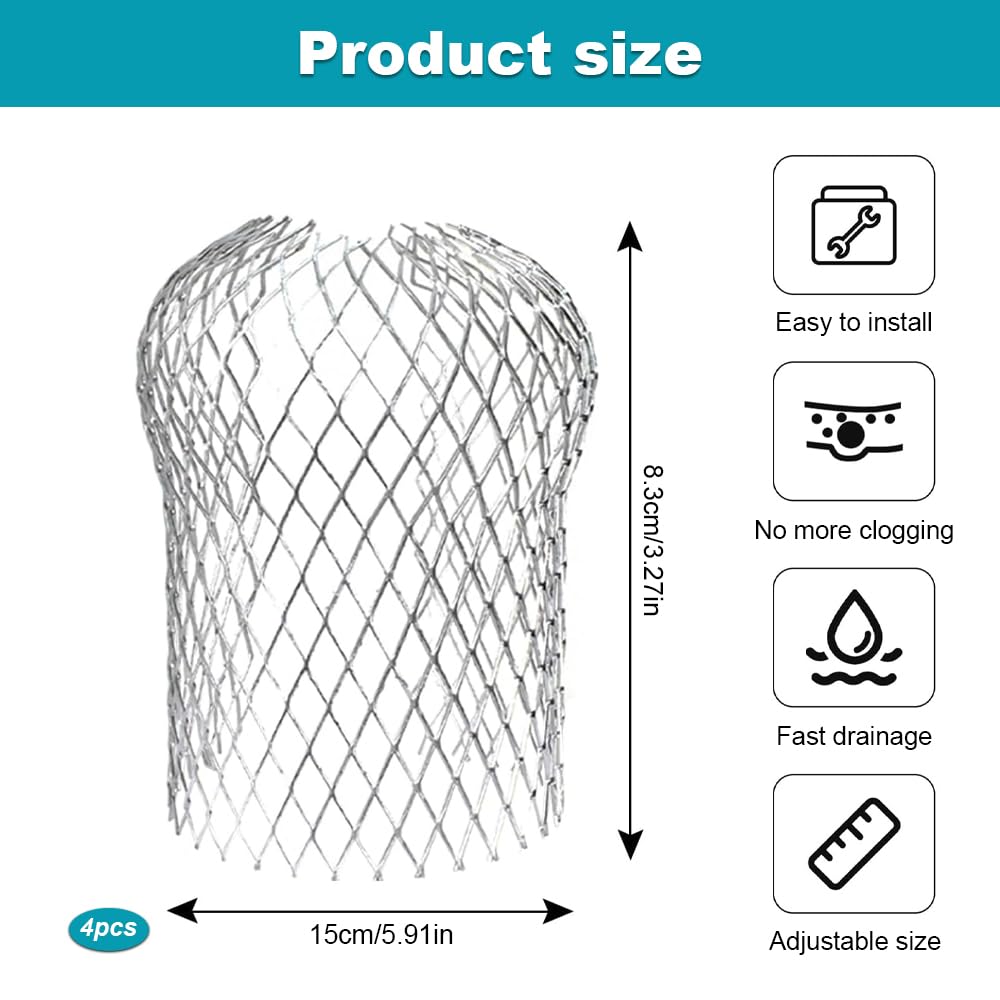 4pcs Gutter Guard, Downpipe Leaf Guard, Gutter Mesh Pipe Protectors Leaf Guards for Guttering Downpipe, Silver - Image 2