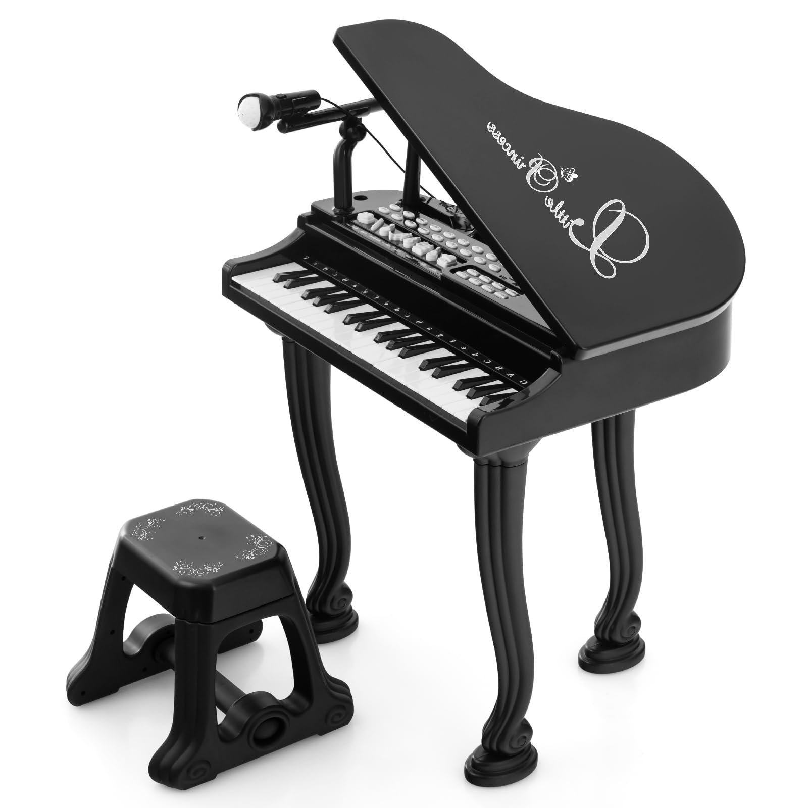 KOMFOTTEU Set di pianoforte per bambini, 37 tasti, pianoforte elettronico con microfono e sgabello, tastiera per pianoforte elettronica con 8 effetti di percussione e stili di accompagnamento