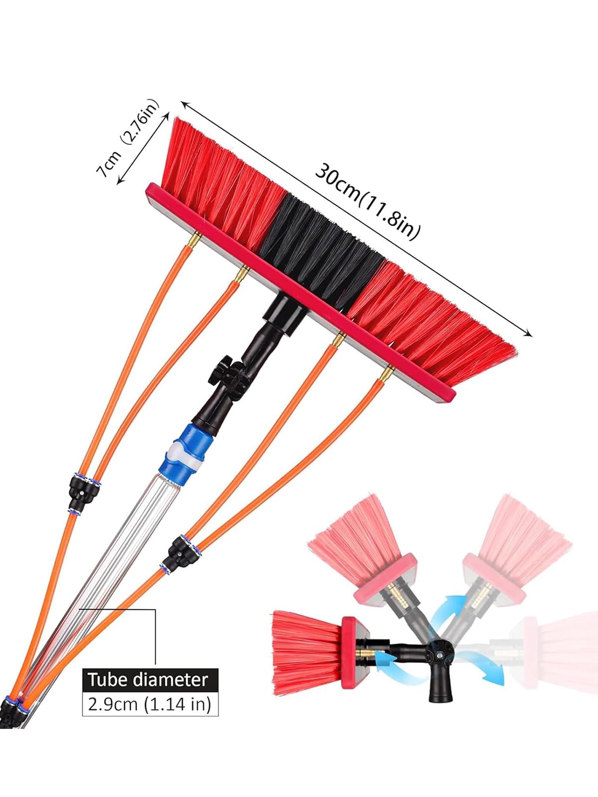 Kit de cepillo de limpieza de panel solar, poste de aire telescópico 5-10M, cabeza giratoria 180 para el cuidado del panel solar de la ventana del techo, manija de aleación duradera y junta universal