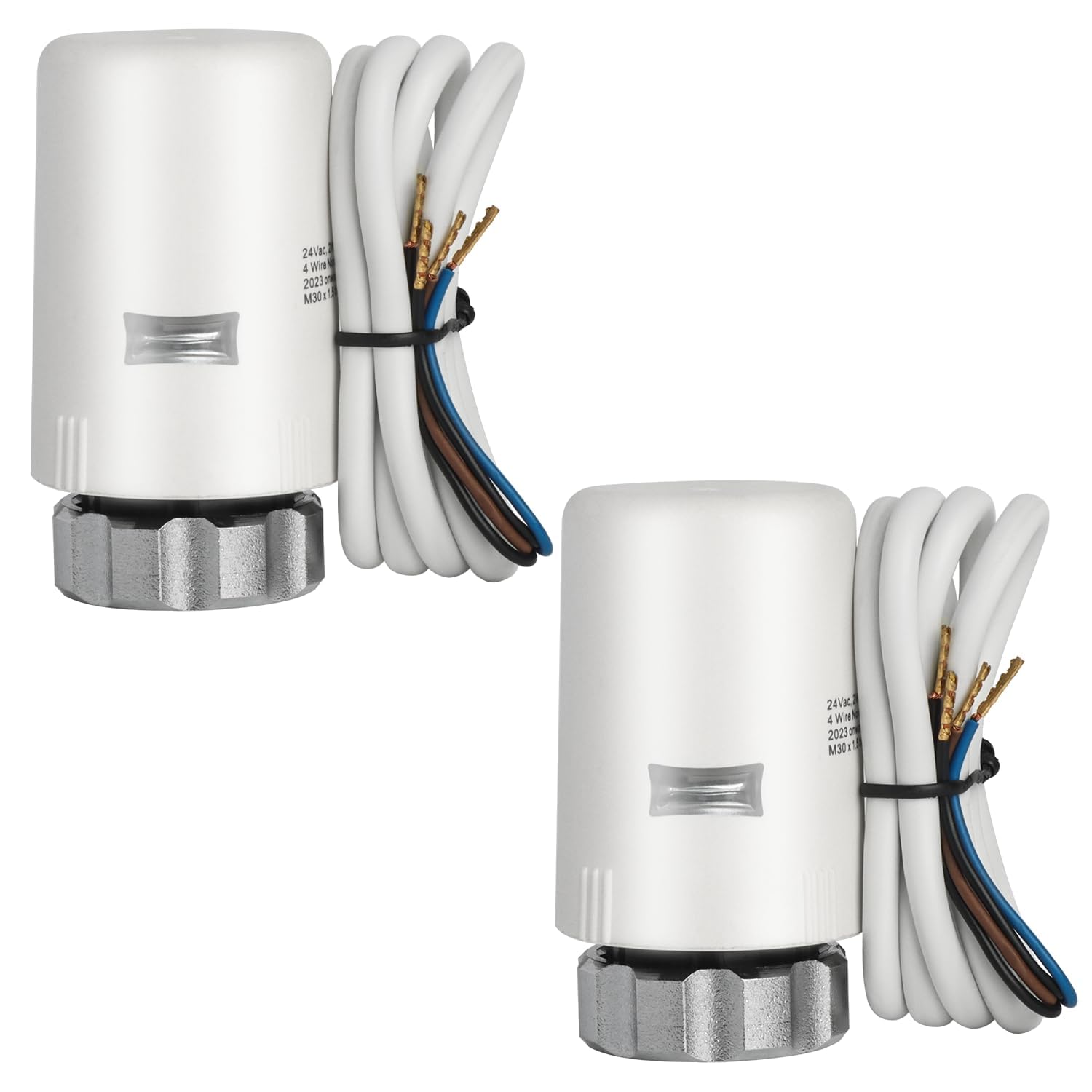 WiseWater Attuatore termico elettrico a 4 fili, 24 V, normalmente chiuso con filettatura M30 x 1,5, risparmio energetico, confezione da 2 per collettori radianti PEX, valvole di zona e sistemi di