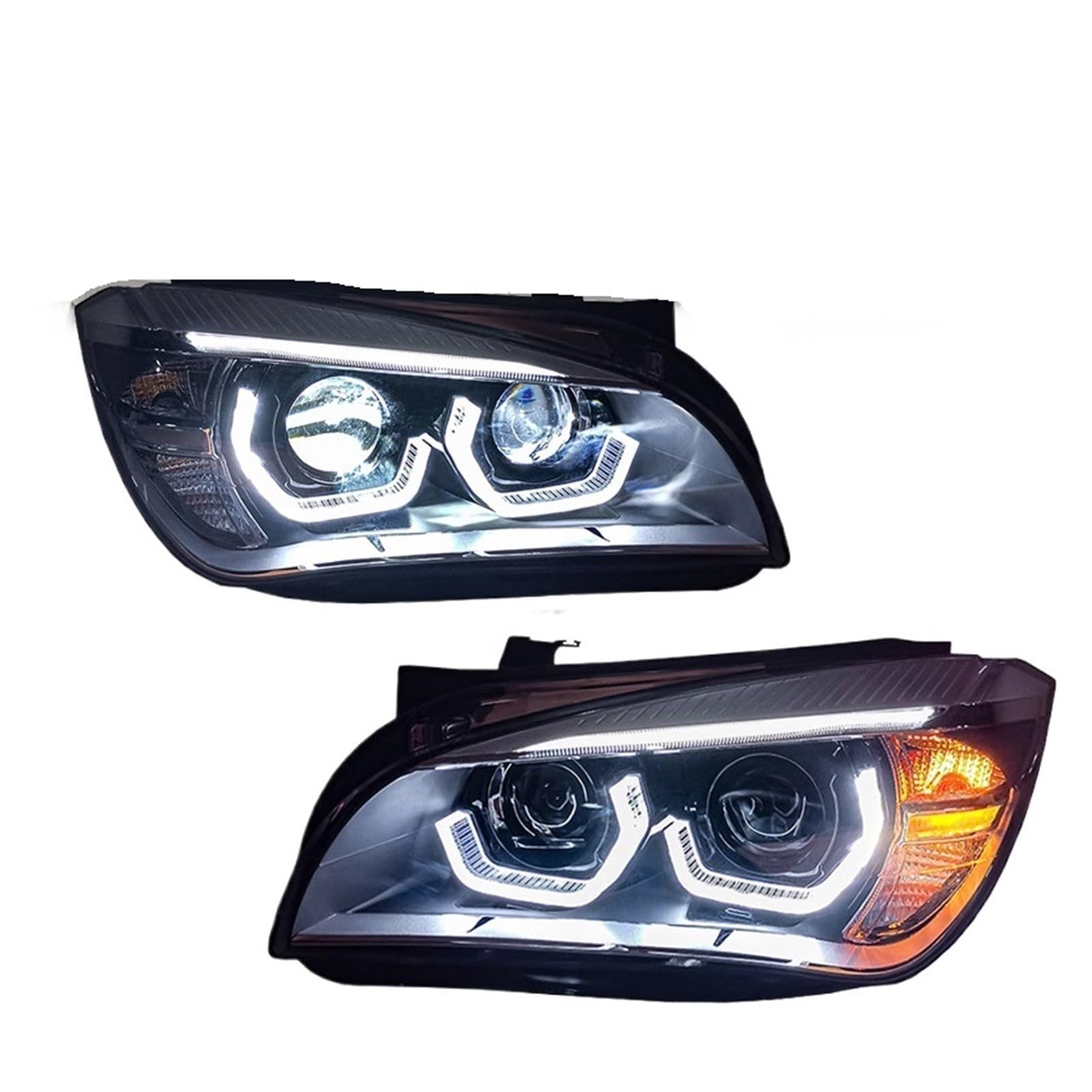 Coppia di fari auto compatibili con BMW X1 E84 2011-2015, accessori DRL ambra, indicatori di direzione, fari Plug and Play(With LED Bulbs)
