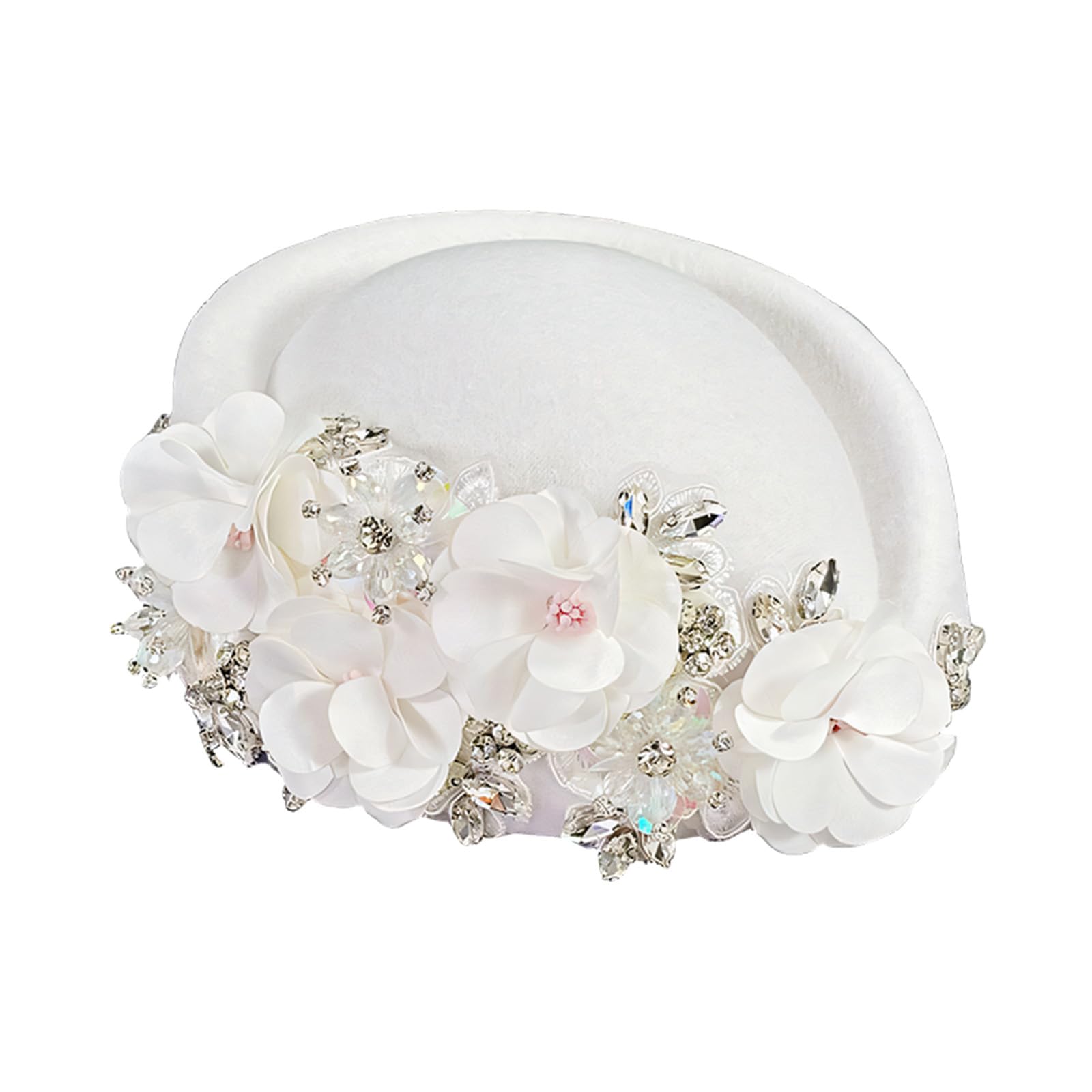 XuQiZZpp Classical Crystal Flower Designs Baretti Hat With Sparkling Detail Uniform Stewardess Hat For Cosplay Parties And Event
