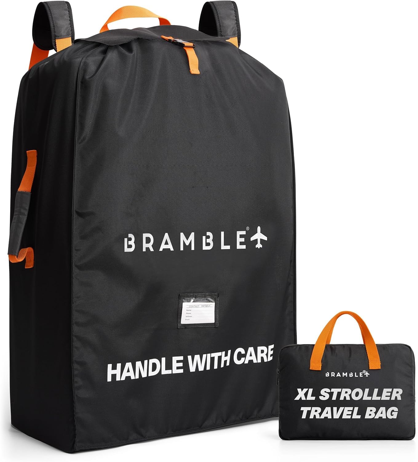Bramble - Borsa da Trasporto Passeggino Gemellare XL per Aereo Gate Check - Nylon Balistico Idrorepellente con Spallacci Neoprene, Sacca & Finestra ID - 100 x 65 x 40 cm (Nero)
