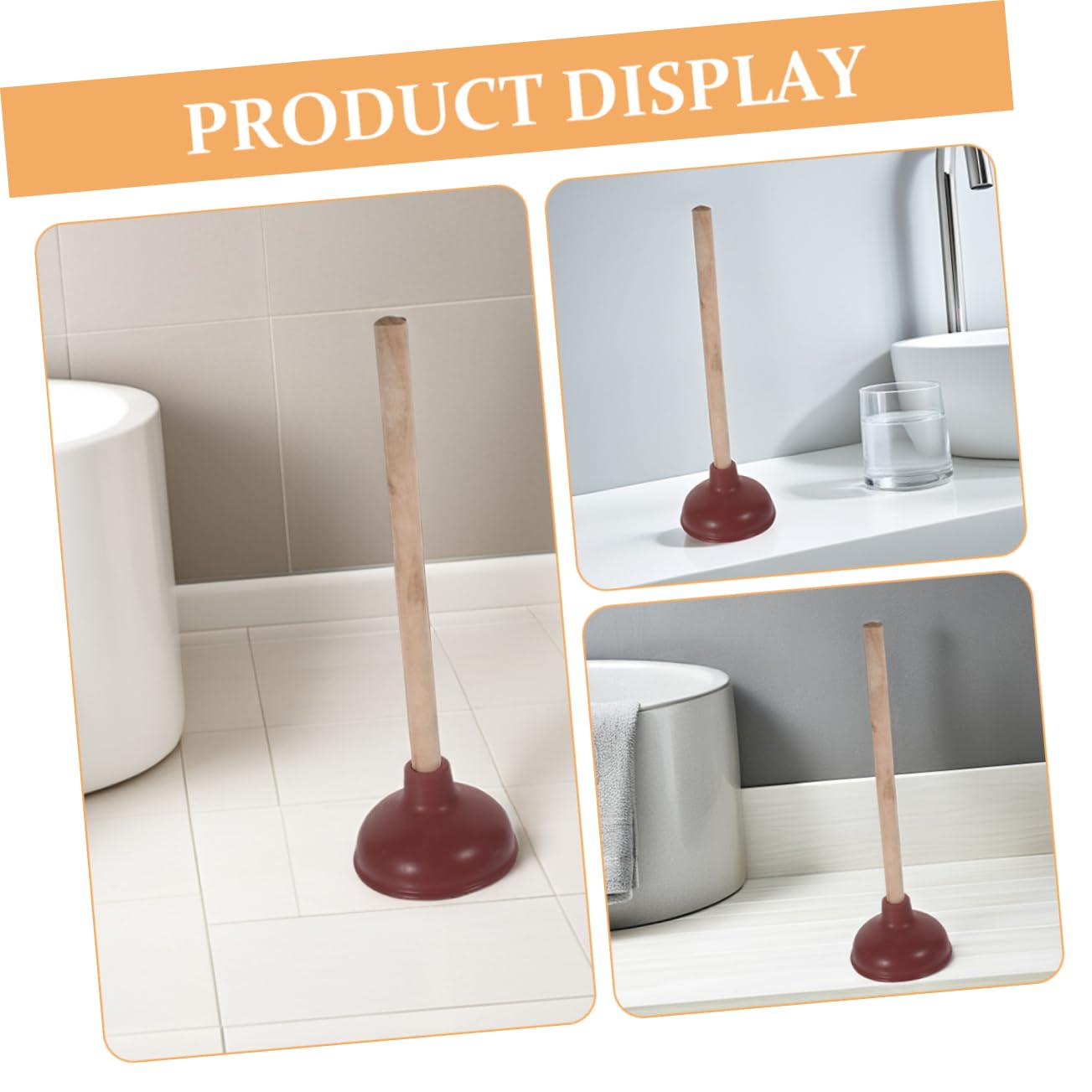 POPETPOP Sturalavandini per WC da Bagno, 4 Pezzi, Legno e Gomma | Rosso, Forte Aspirazione, Design Heavy Duty, per Wc e Scarichi, Uso Semplice