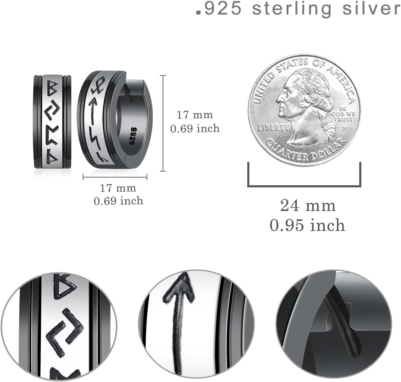 Viking Earrings Men 925 Sterling Silver Men Hoop Earrings Viking Jewelry Gifts for Him Women - Image 4