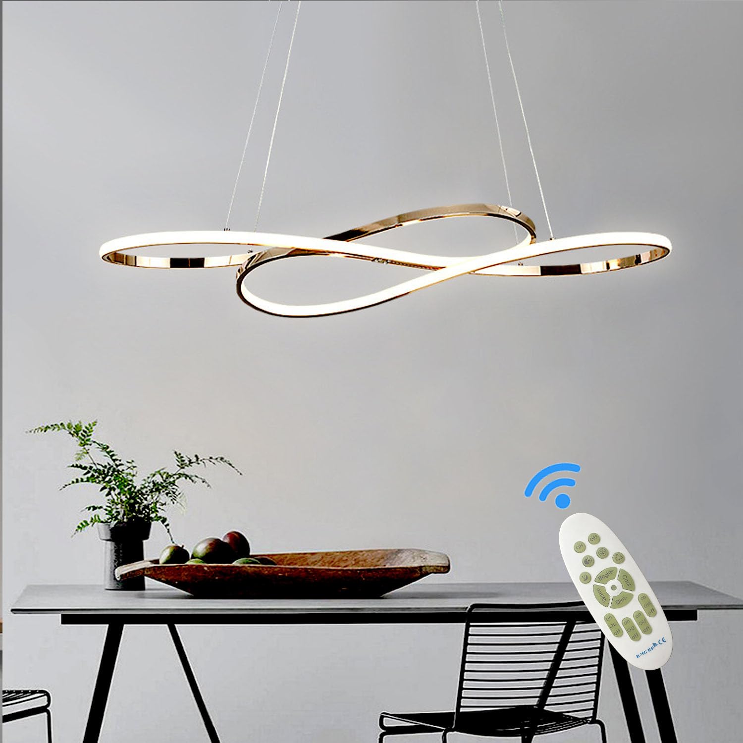 ASJK nowoczesne lampy wiszące led żyrandole do salonu,żyrandol led z pilotem ściemniania za pomocą pilota, akrylowa lampa wisząca do kuchni, jadalni i salonów. Złoto