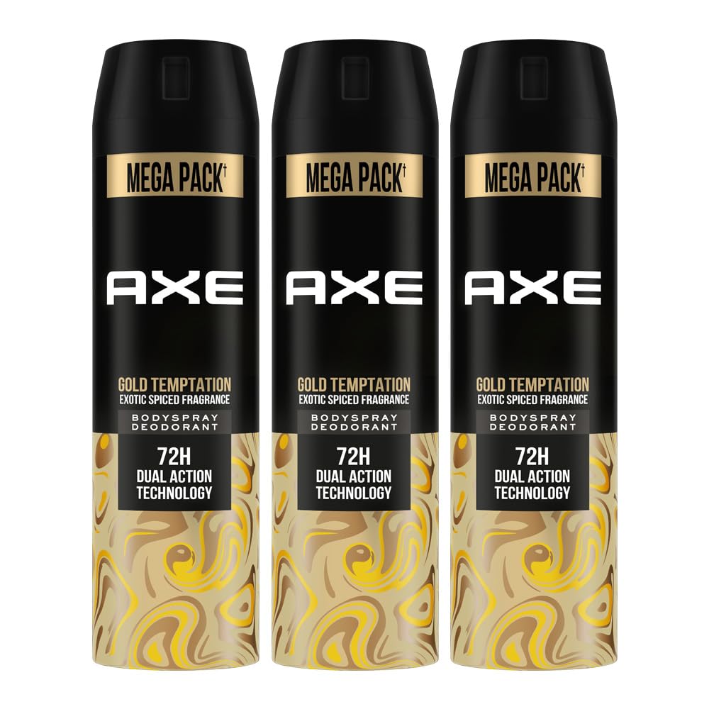 axe gold temptation long lasting deodorant bodyspray for men, 215ml, pack of 3