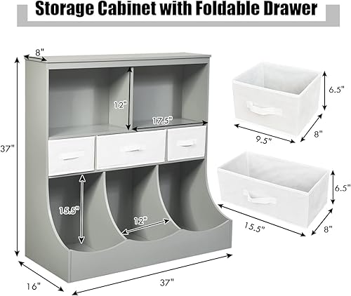Miniatura 3 de HONEY JOY Organizador de almacenamiento de juguetes para niños con estantería, armario de almacenamiento de organización de 8 compartimentos con