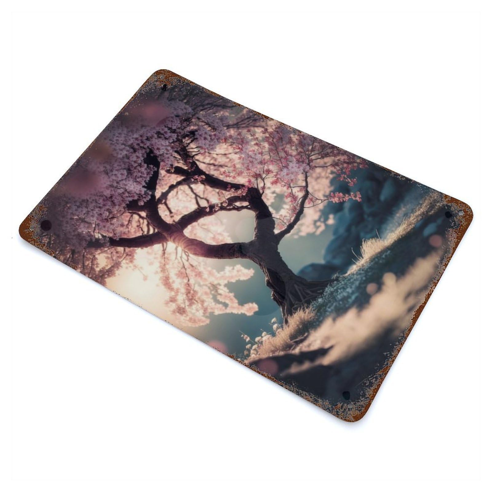 Dreamy Cherry Blossom Tree Decorative Tin Sign 11.8"x7.9", for Bistro, Counter And Cafe Decor, Retro Wall Decor