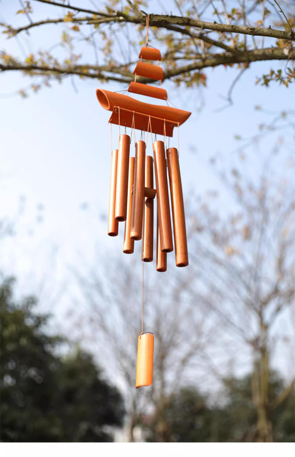 bambou carillon à vent rétro maison décoration porte fenêtre pendentifs décoratifs, jaune
