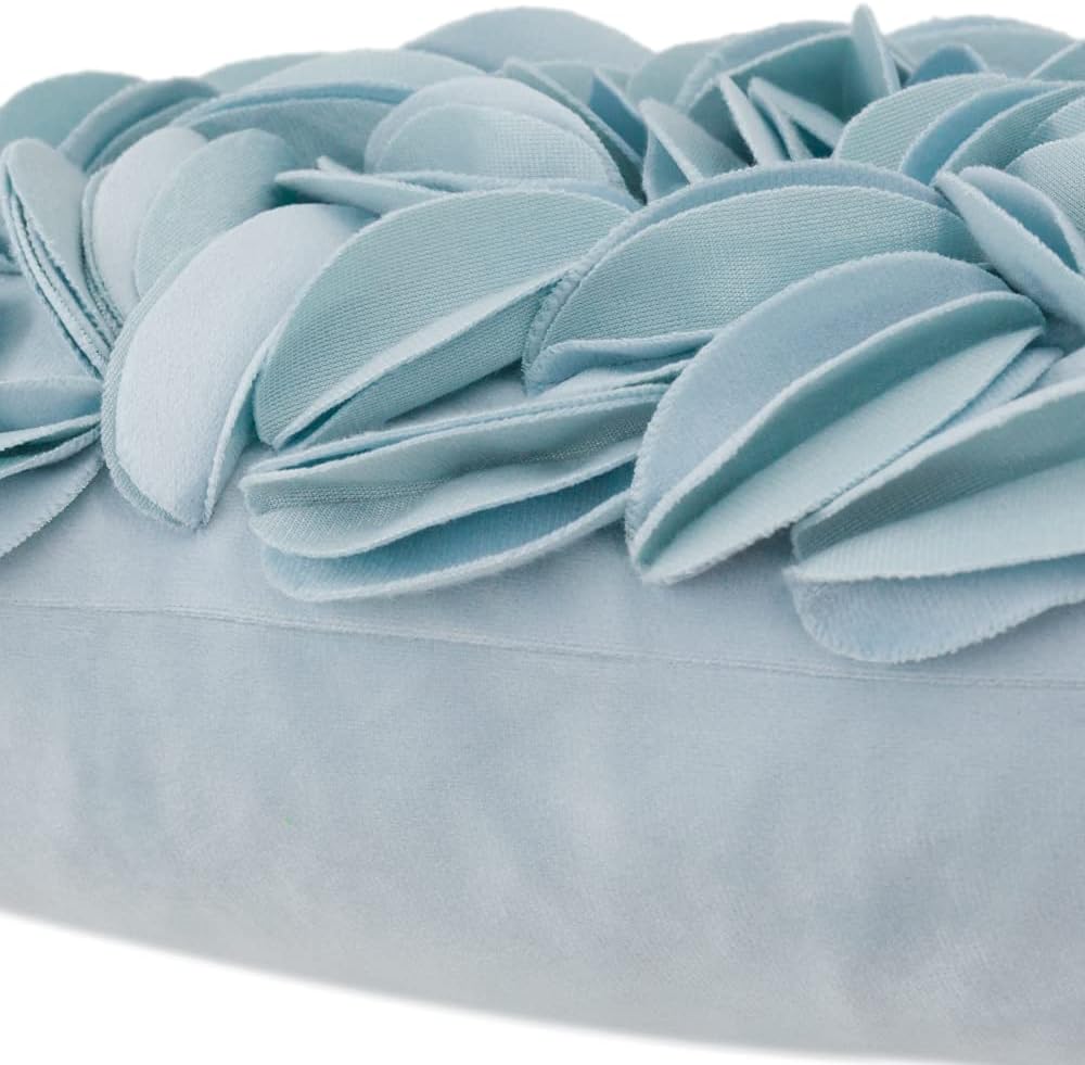 KINGROSE Handmade 3D Floral Accent Throw Pillow Case Soft Pillow Cover Gorgeous Cushion Cover for Sofa Couch Bed Home Decor 12 x 20 Inches Velvet Light Blue - Image 4