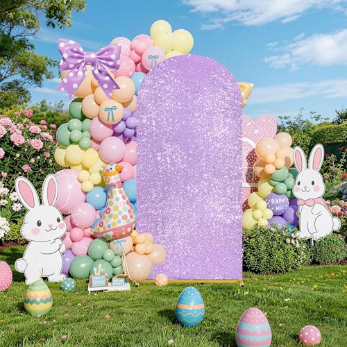 Image of 7.2 ft Light Purple Sequin Arch Backdrop Cover Spring Arch Backdrop for Birthday Party Baby Shower Banquet Wedding Background Decoration