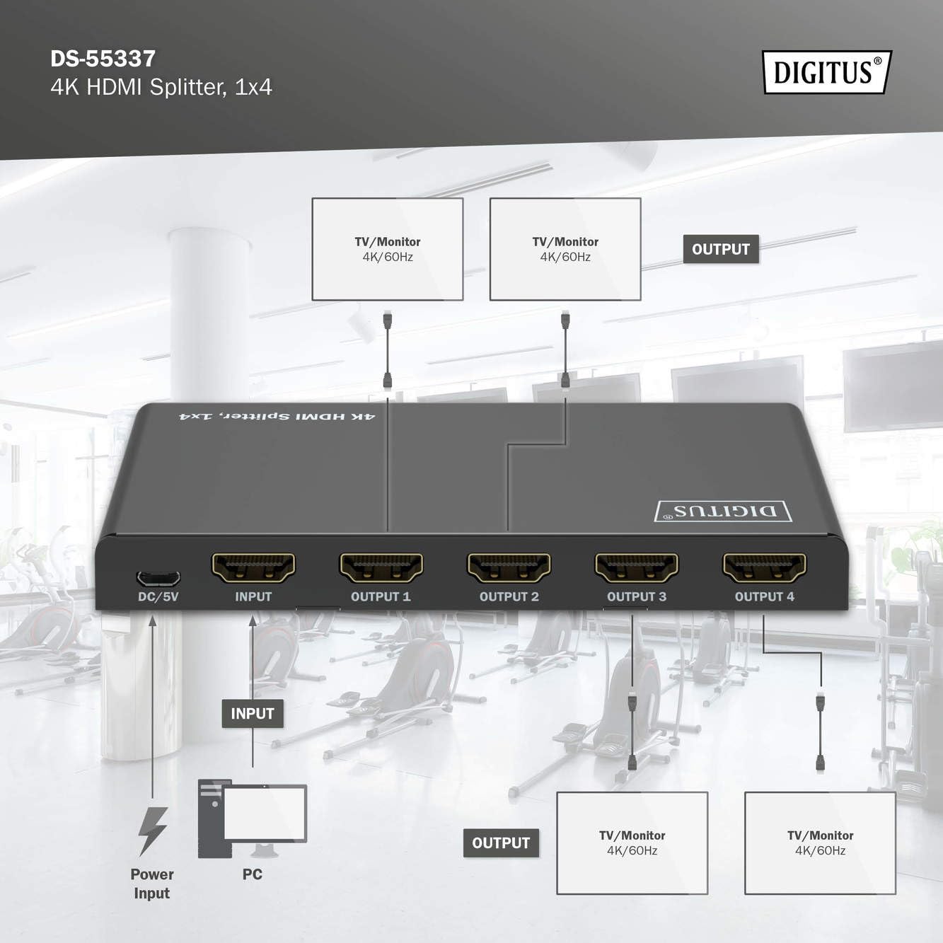 Digitus DS-55337 Splitter HDMI 1x4 4K UHD 60Hz HDCP 2.2 HDR