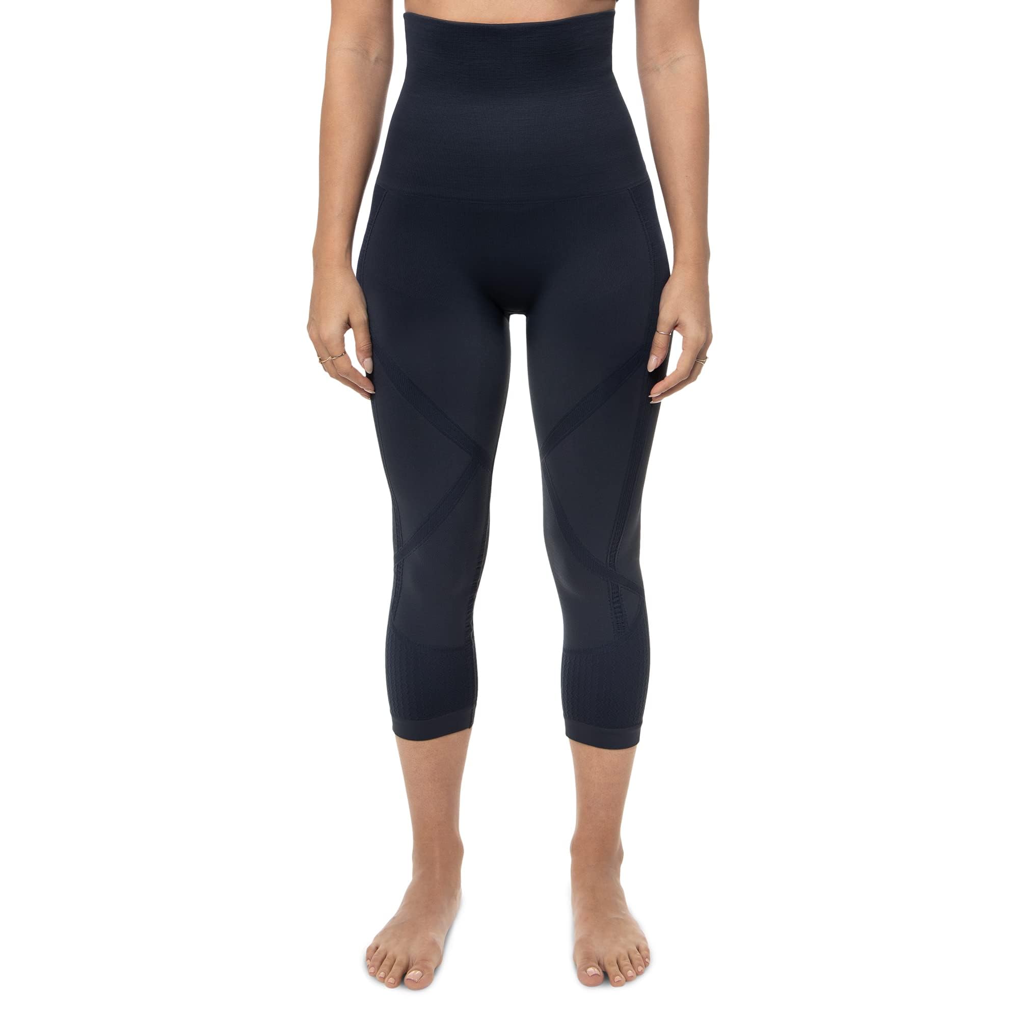 Belly Bandit Women's Mother Tucker Active Capri Leggings | Targeted Compression Wrap Breathable Active Wear Supportive Stretch Maternity for Women - Black (Small)