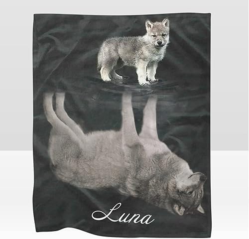 Manta personalizada de lobo de animales con nombre, manta de forro polar personalizada para niños y niñas, tapiz de cumpleaños de 30 x 40 pulgadas