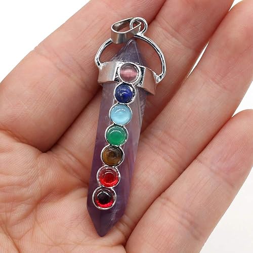 Miniatura 7 de 5 piezas de piedra natural colgante de aleación de metal forma de columna de cristal siete chakras curación aura para hacer collares accesorios
