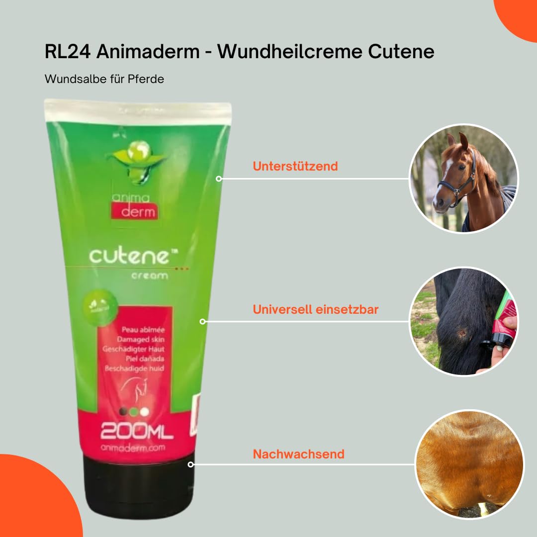 RL24 Animaderm - Wundheilcreme Cutene – Wundsalbe für Pferde – regeneriert geschädigte Pferdehaut – Wundheilsalbe für alle Hautprobleme – Heilsalbe – Pferdepflege – 1 x 200 ml