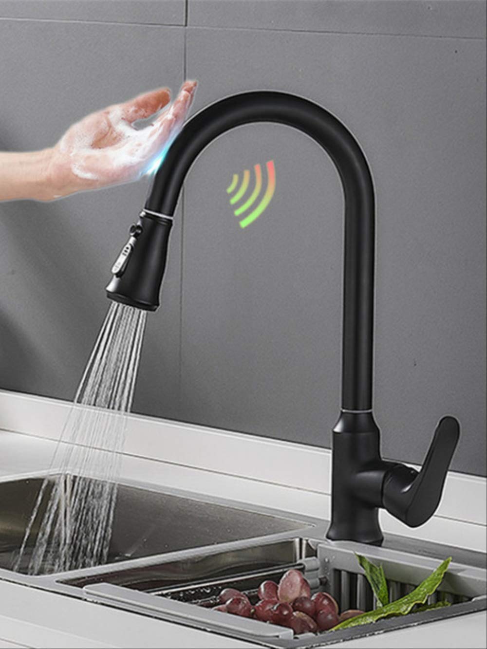ZYCHSJXA Chrome Touch Kitchen Faucet Quality Brass Pull Out Sink Faucets Intelligent Sensitive Tap Smart A-Touch-Black