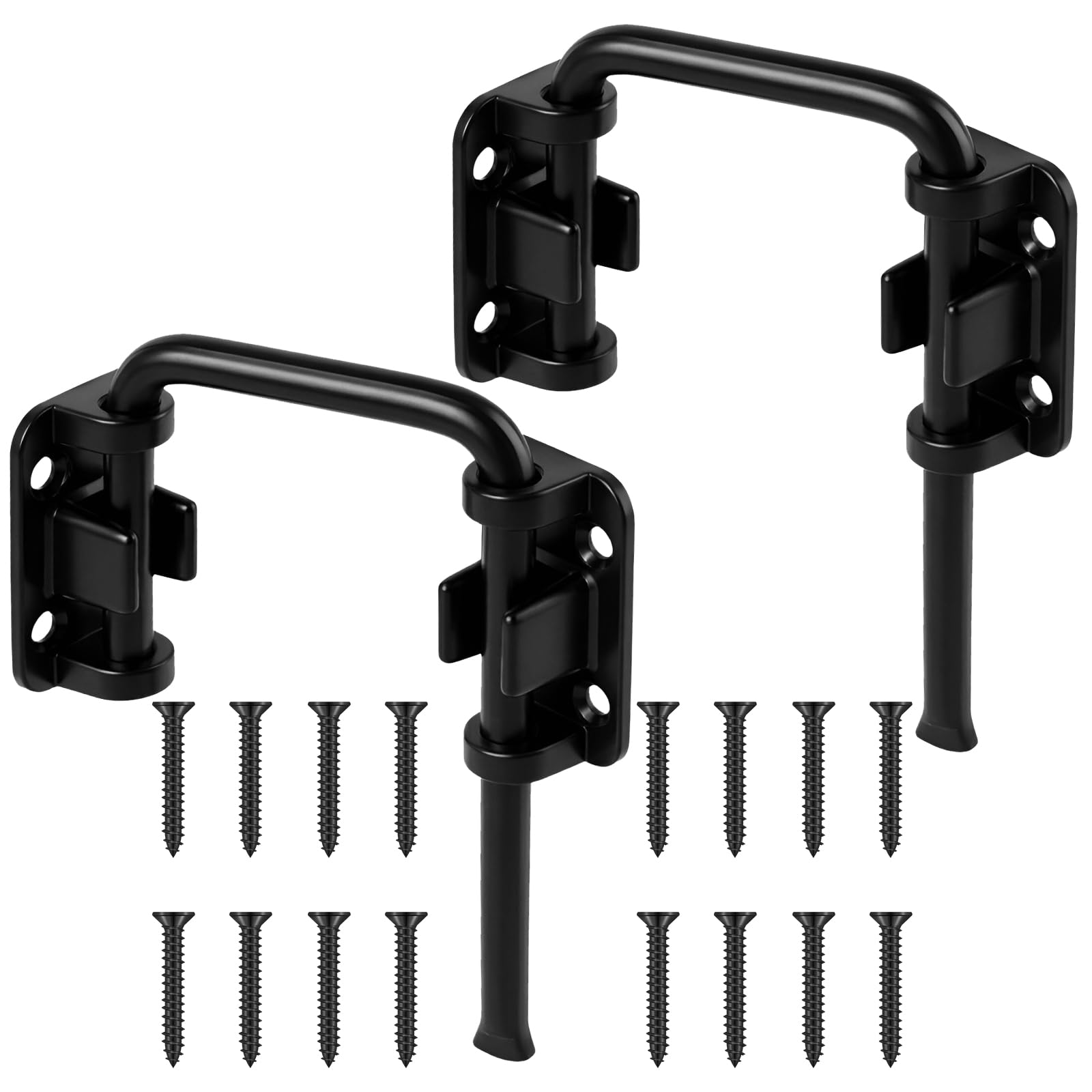 Sliding Door Loop Lock, 2PCS 90/180 Degree Stainless Steel Patio Door Latch for Sliding Barn/Single/Double Opening Gate, Shed, Closet, Window- Home Security U- Latch Bolt Black